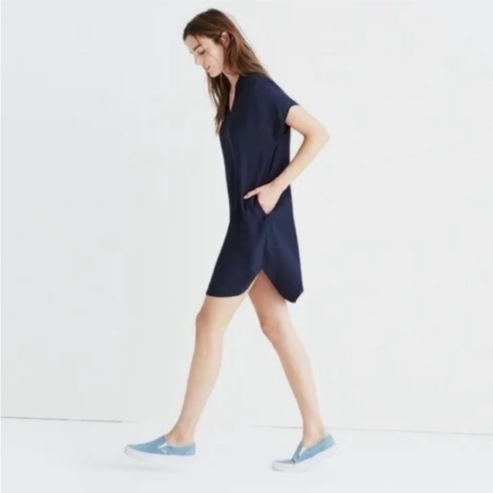 Madewell Navy Blue‎ Bicoastal Dress Slouchy Shift Short Sleeve Size XS